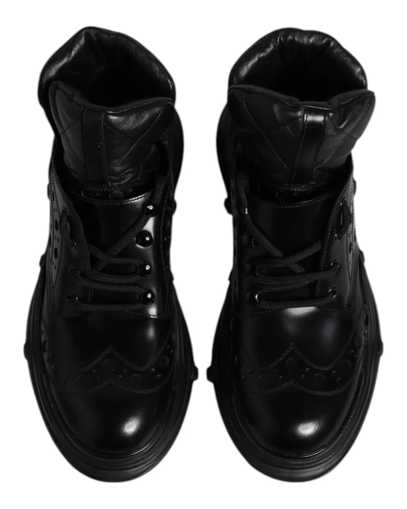 Dolce & Gabbana Black Leather Casual Mens Ankle Boots Shoes Black