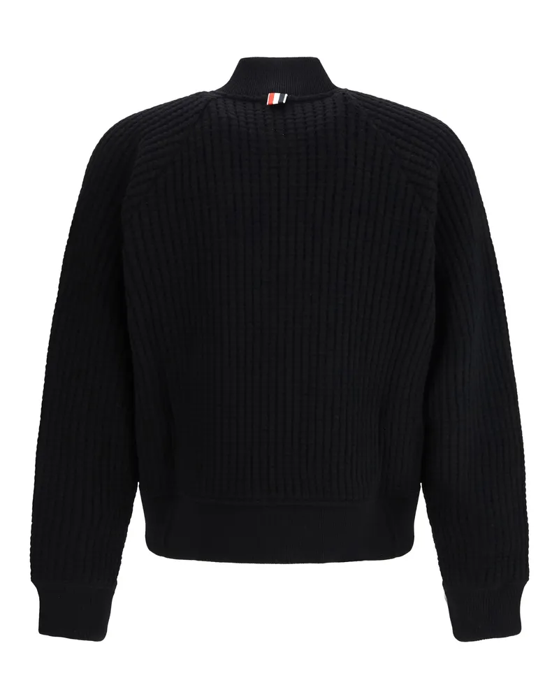Thom Browne Men's Knit Bomber Jacket Black Wool Ovis Aries Black