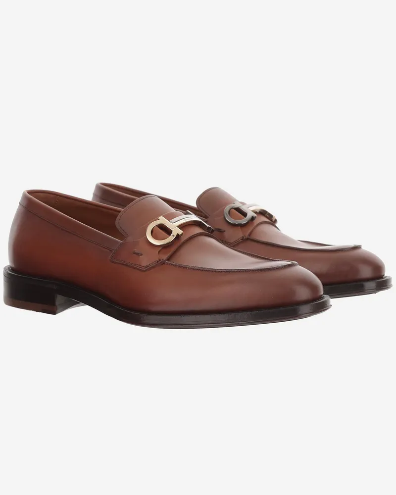 Ferragamo Men's Leather Loafers Brown Calf Brown