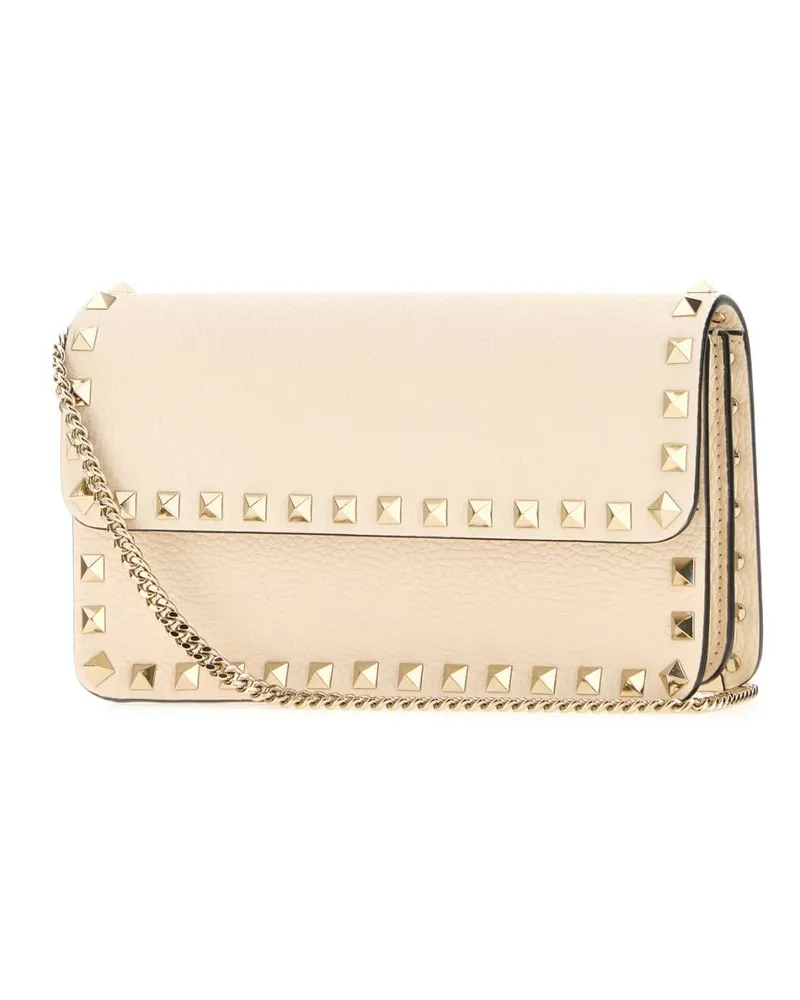Valentino Garavani Women's Ivory Leather Rockstud Clutch Lightivory Portafogli Wallet Beige