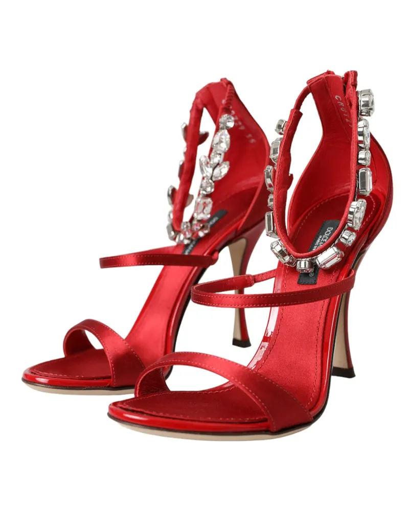 Dolce & Gabbana Women's Red Keira Satin Crystals Sandals Heels Shoes Goat Red