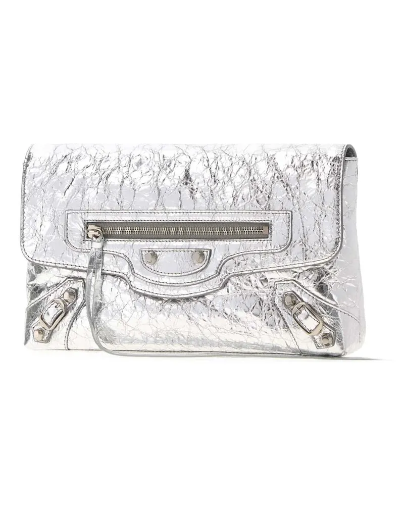Balenciaga Women's Silver Leather Le City Clutch Borse A Mano Silver