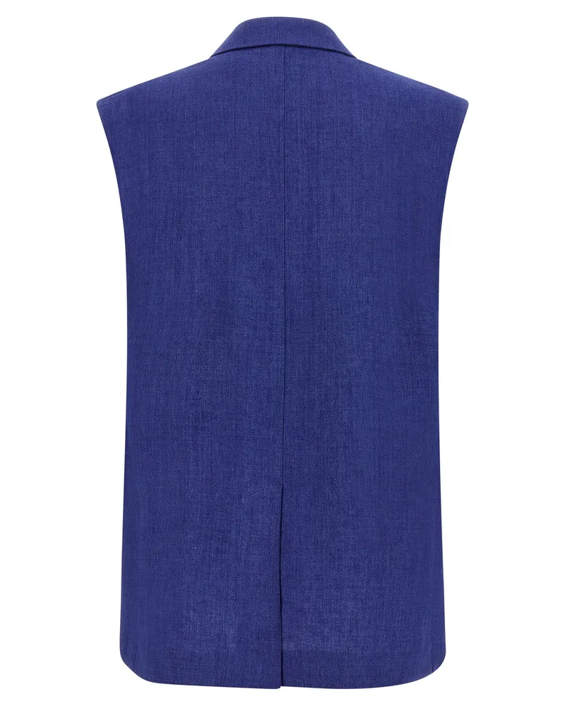 Max Mara Women's Blue Linen Sleeveless Jacket Clothing Blue