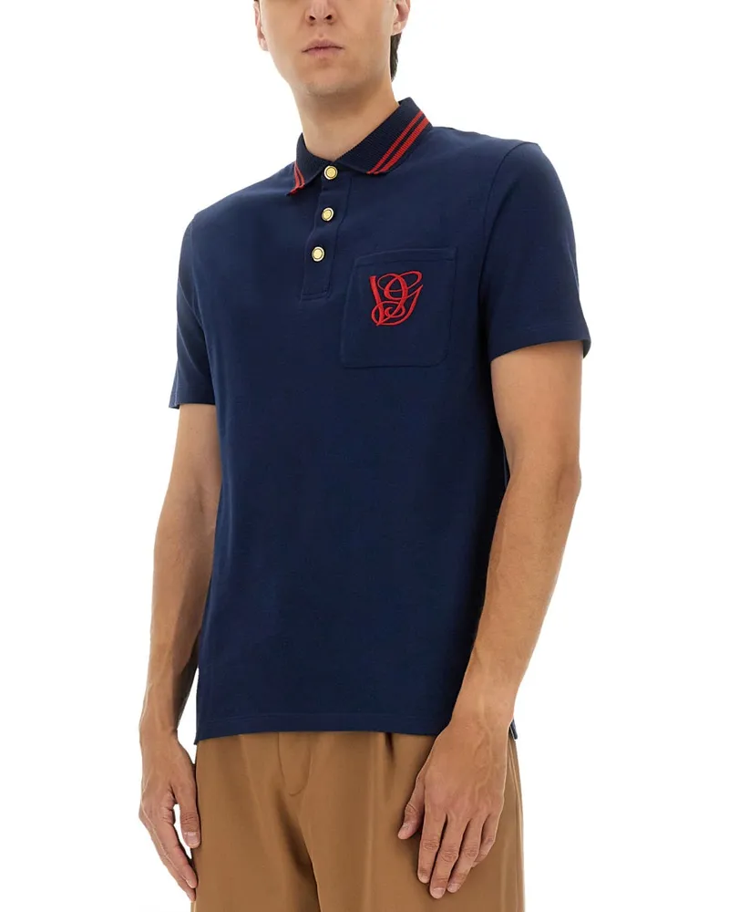 Valentino Garavani VG Embroidered Cotton Polo Shirt — Blue Blue