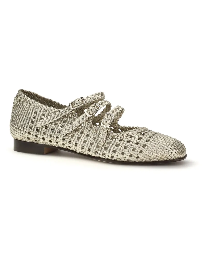Carel Women's Ballerina Flats Ariana Platinum Calf Leather Shoes Silver