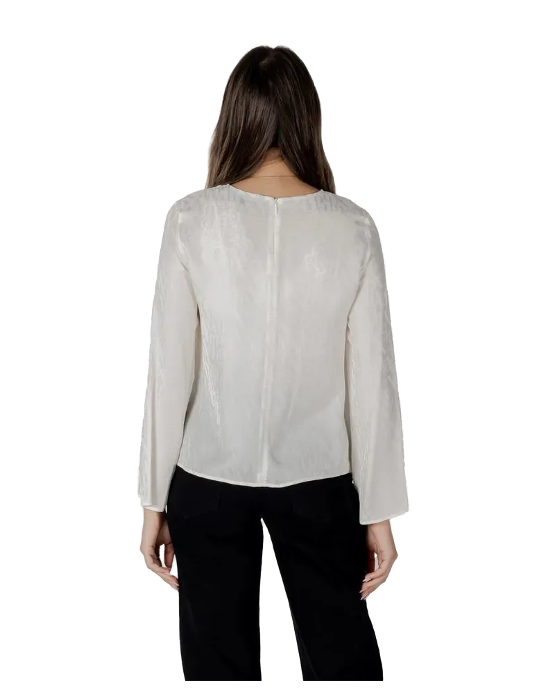 Armani Exchange Viscose Logo-Jacquard Blouse — Beige Beige