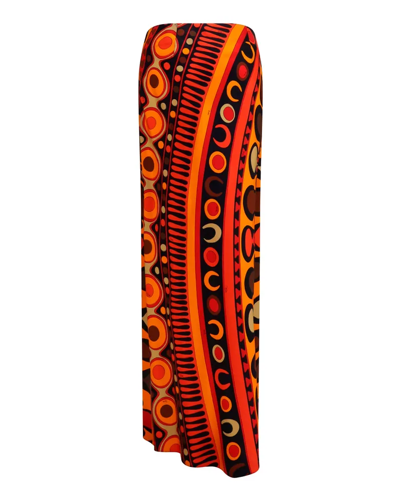 Emilio Pucci Women's Satin Skirt With Solei Print Orange Black Viscose Orange