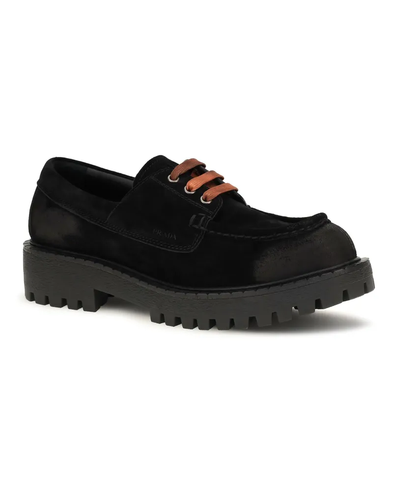 Prada Men's Suede Lace-Up Loafers Nero Upper: Suede; Sole: Rubber Lace Up Black
