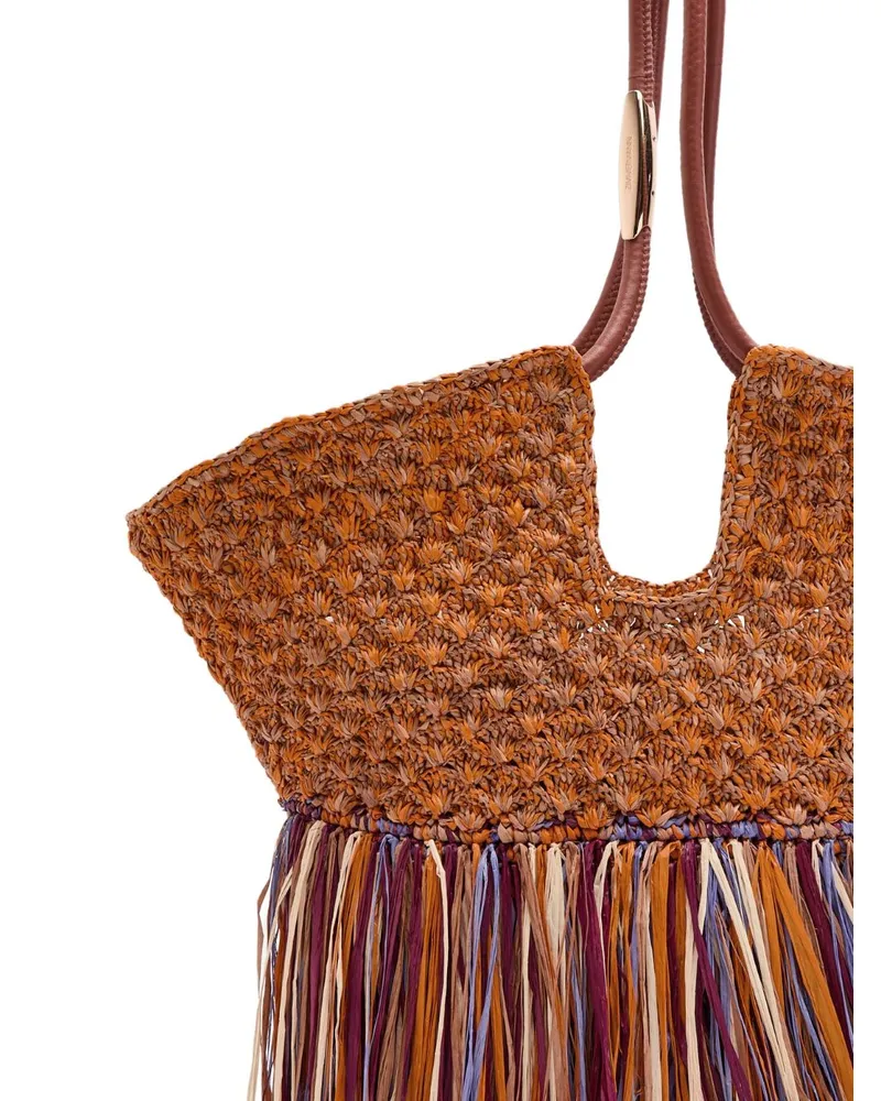 Zimmermann Woven Raffia with Fringe Tote Bag — Brown Brown