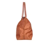 Nylon with Leather Handles Shoulder Bag — Brown
