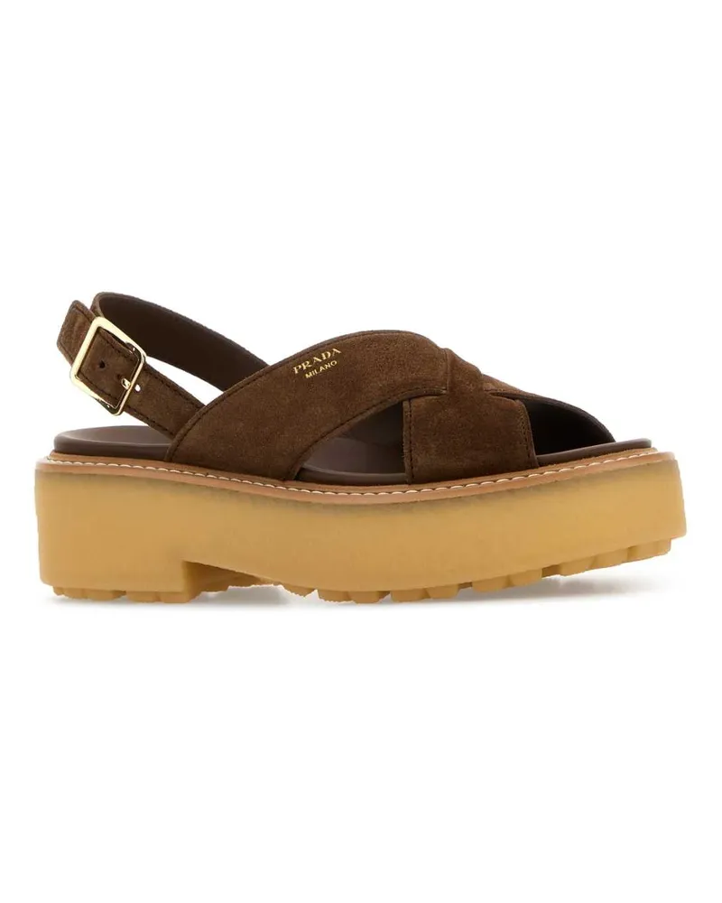 Prada Women's Brown Suede Sandals Cacao Vitello Sandali Brown