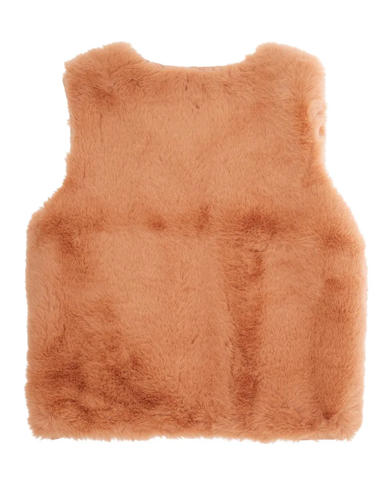 Mini Rodini Boys' Beige Faux Fur Vest With Logo Patch Polyester Blazers Jacket Beige