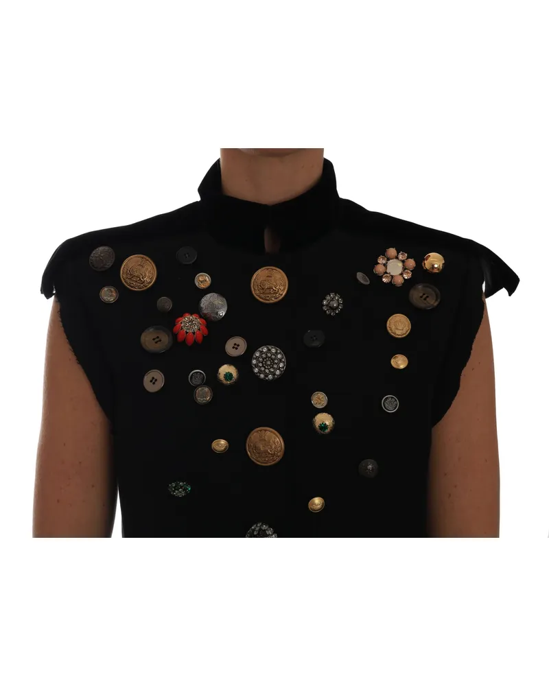 Dolce & Gabbana Women Black Embellished Floral Military Jacket Vest Cotton Clothing Black