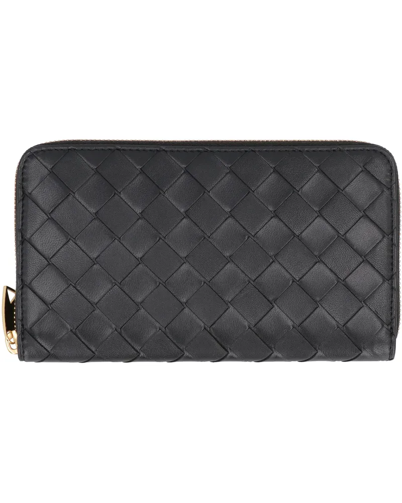 Bottega Veneta Women's Leather Zip-Around Wallet Black Lamb & Purses Black