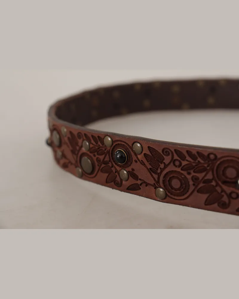 Dolce & Gabbana Men's Brown Calf Leather Embossed Gold Metal Buckle Accessory Brown