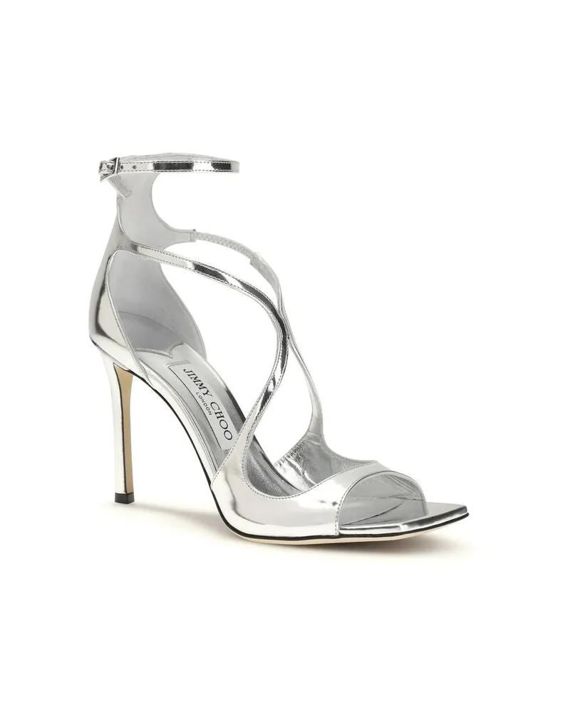 Jimmy Choo Women's Silver Calf Leather Bos Taurus Stiletto Heel Sandals Silver