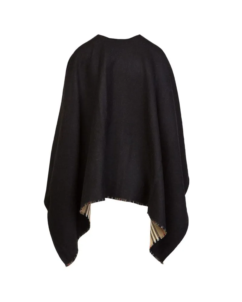 Burberry Reversible Icon Stripe Wool Cape — Black Black