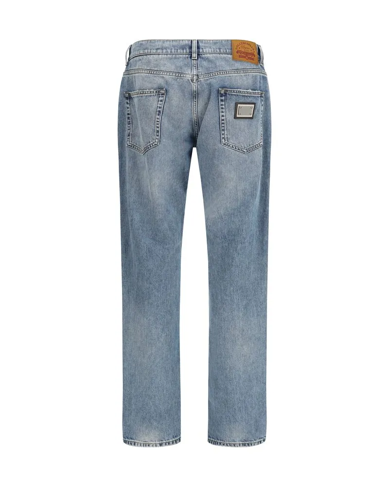 Dolce & Gabbana Men's Blue Cotton Straight-Leg Jeans Clothing Blue