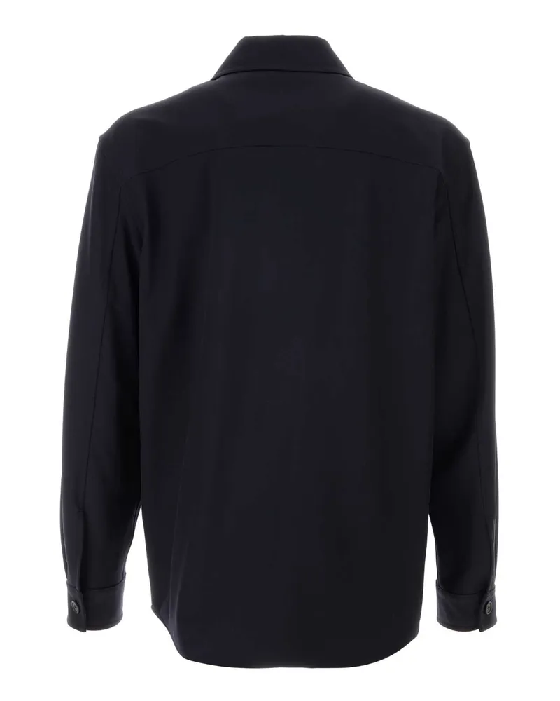 The Row Men's Midnight Blue Wool Oslo Shirt Darknavy Exterior: Virgin Giubbini Jacket Navy