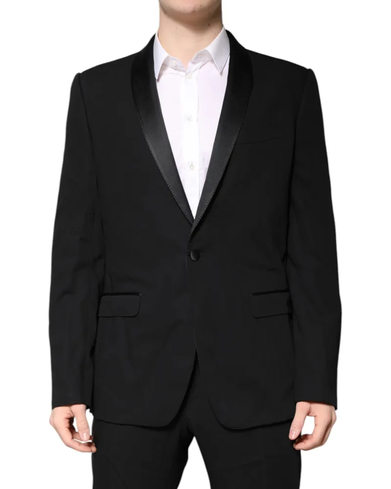 Dolce & Gabbana Men's Black Wool Single Breasted 2 Piece Suit Virgin Silk Polyester Black