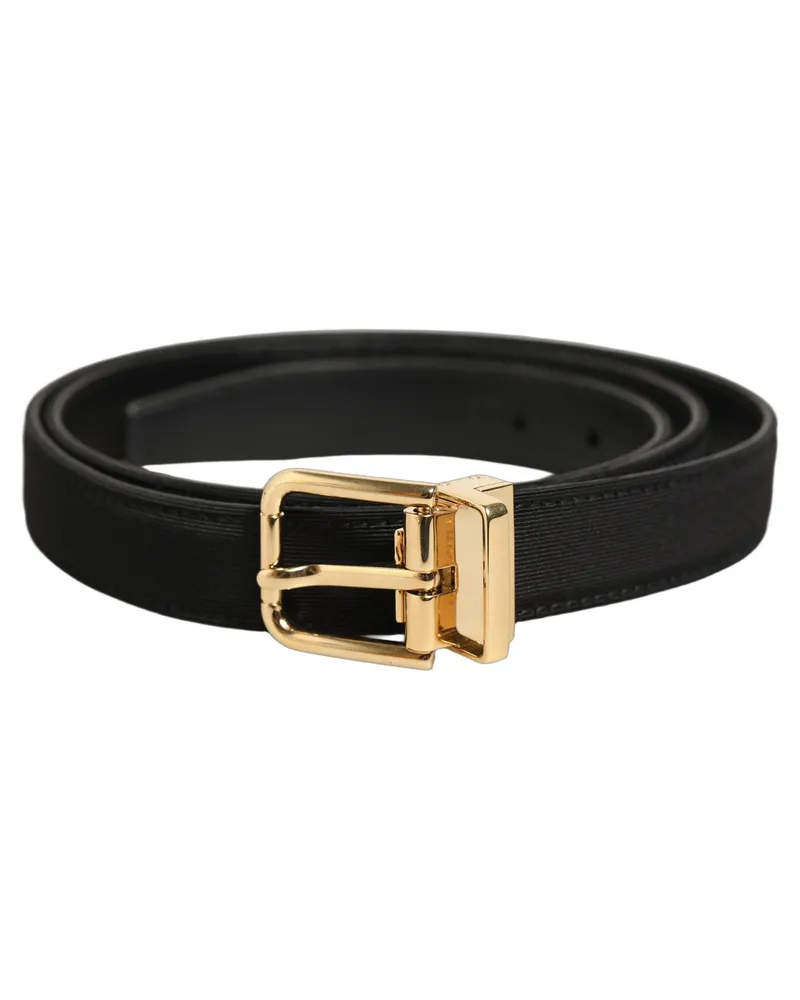 Dolce & Gabbana Gold-Buckle Canvas Leather Belt — Black Black