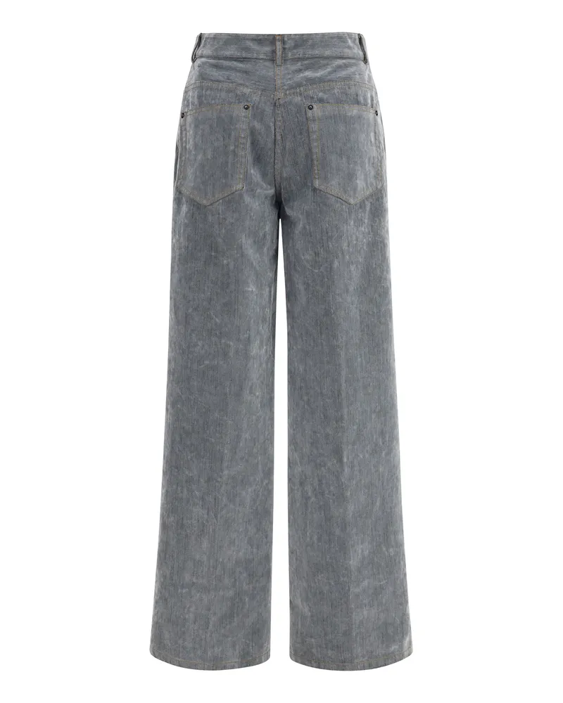 forte_forte Flocked Denim Wide-Leg Trousers — Gray 