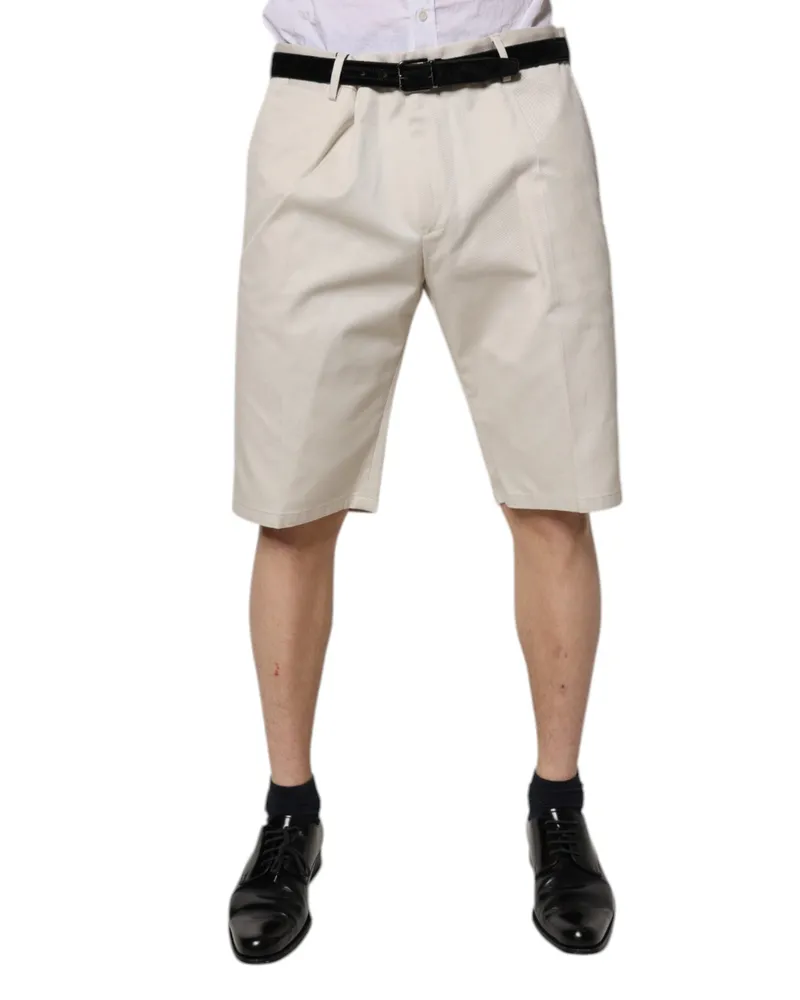 Dolce & Gabbana Men's Beige Cotton Stretch Mid Waist Bermuda Shorts Elastane Beige