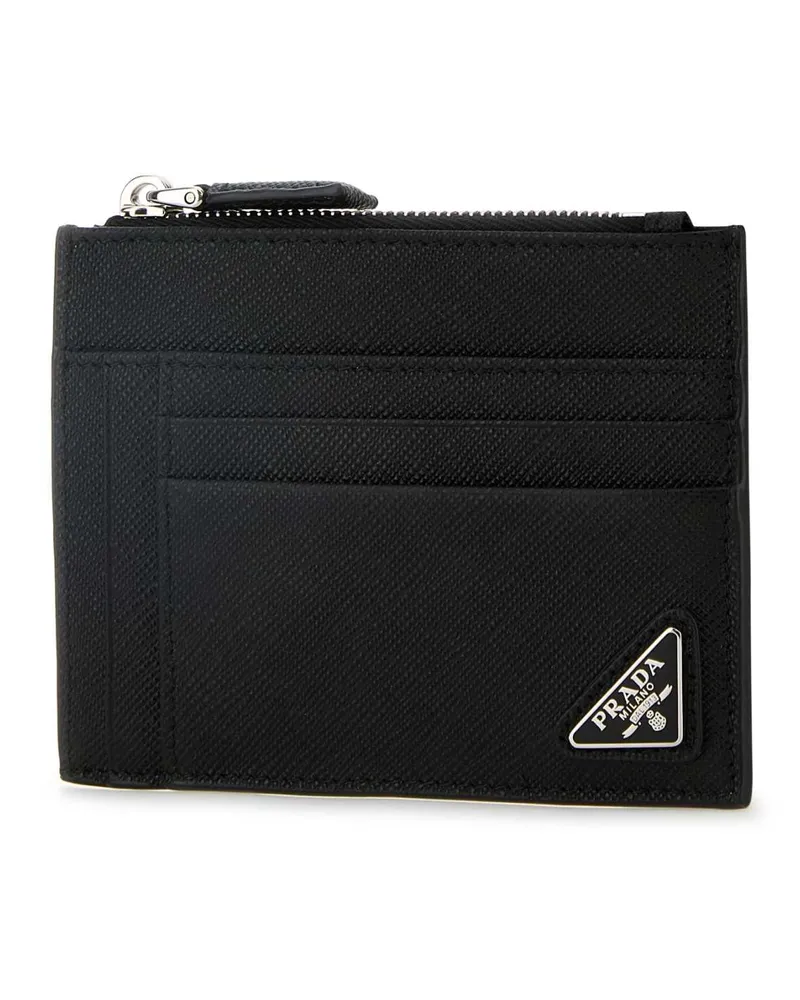 Prada Men's Black Leather Card Holder Nero Vitello Portafogli Wallet Black