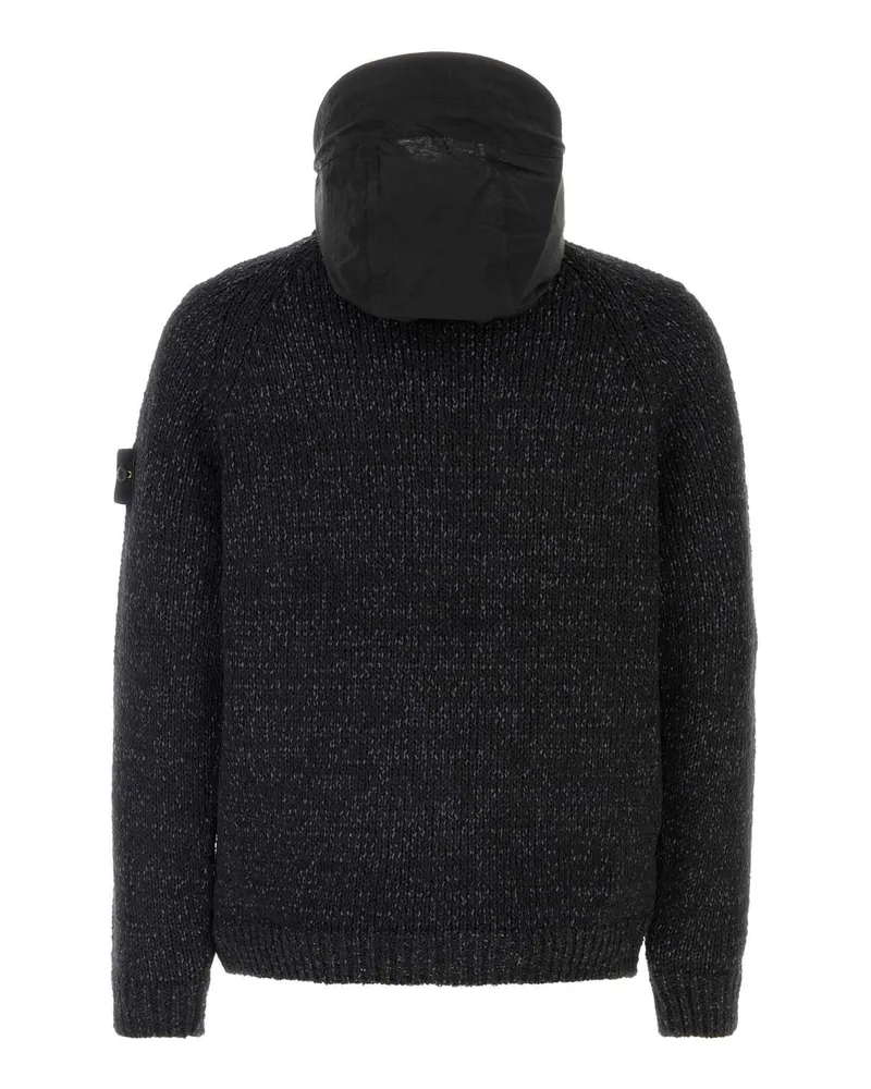 Stone Island Men's Melange Black Cotton Blend Reversible Jacket Maglie Sweater Black