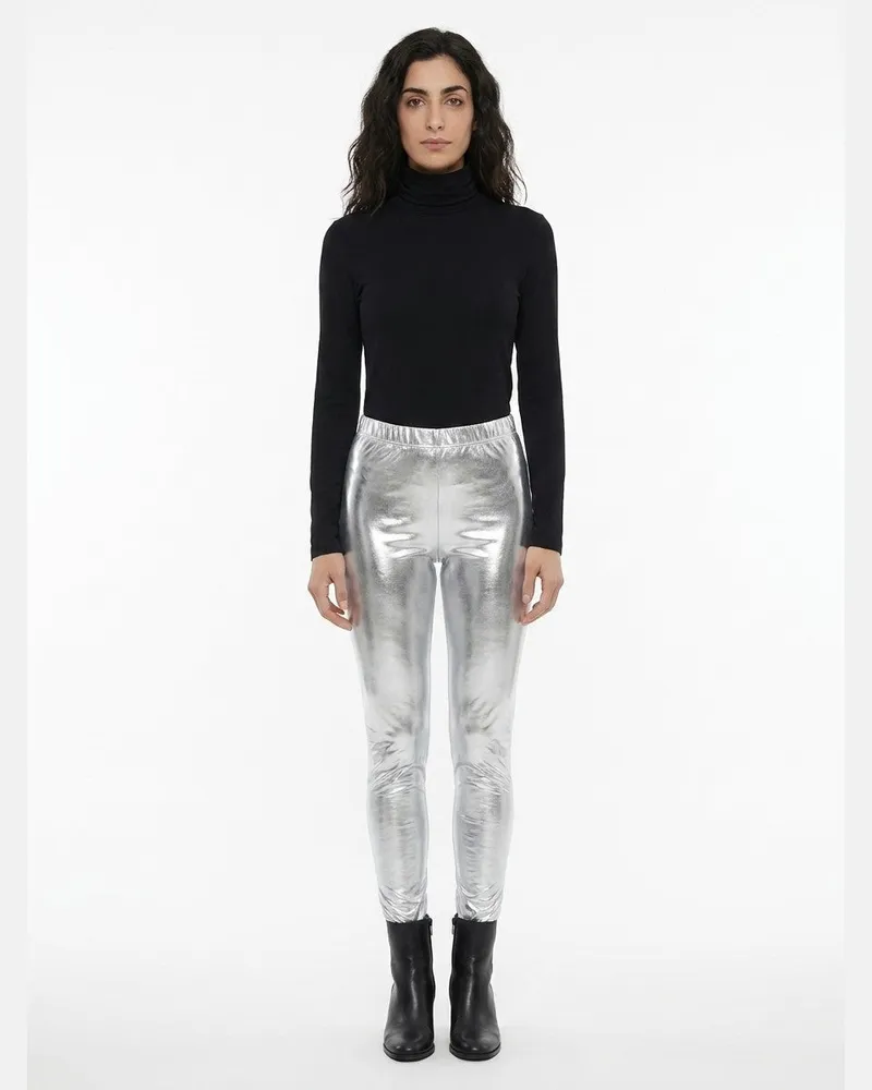 Dolce & Gabbana Metallic Elastane Leggings — Silver Silver