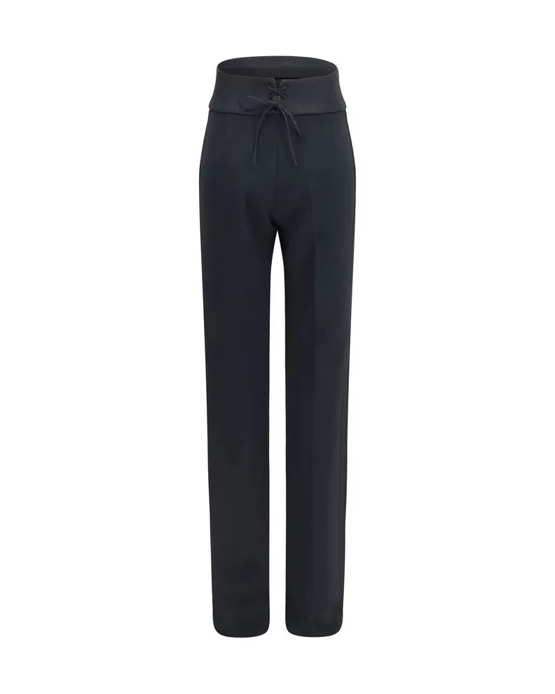 Ermanno Scervino Satin High-Waisted Trousers — Black Black