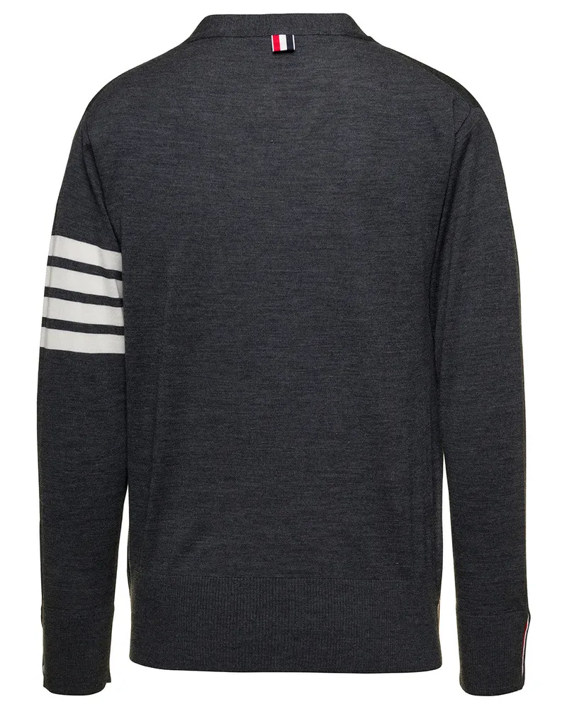 Thom Browne Virgin Wool Striped Cardigan — Gray Gray