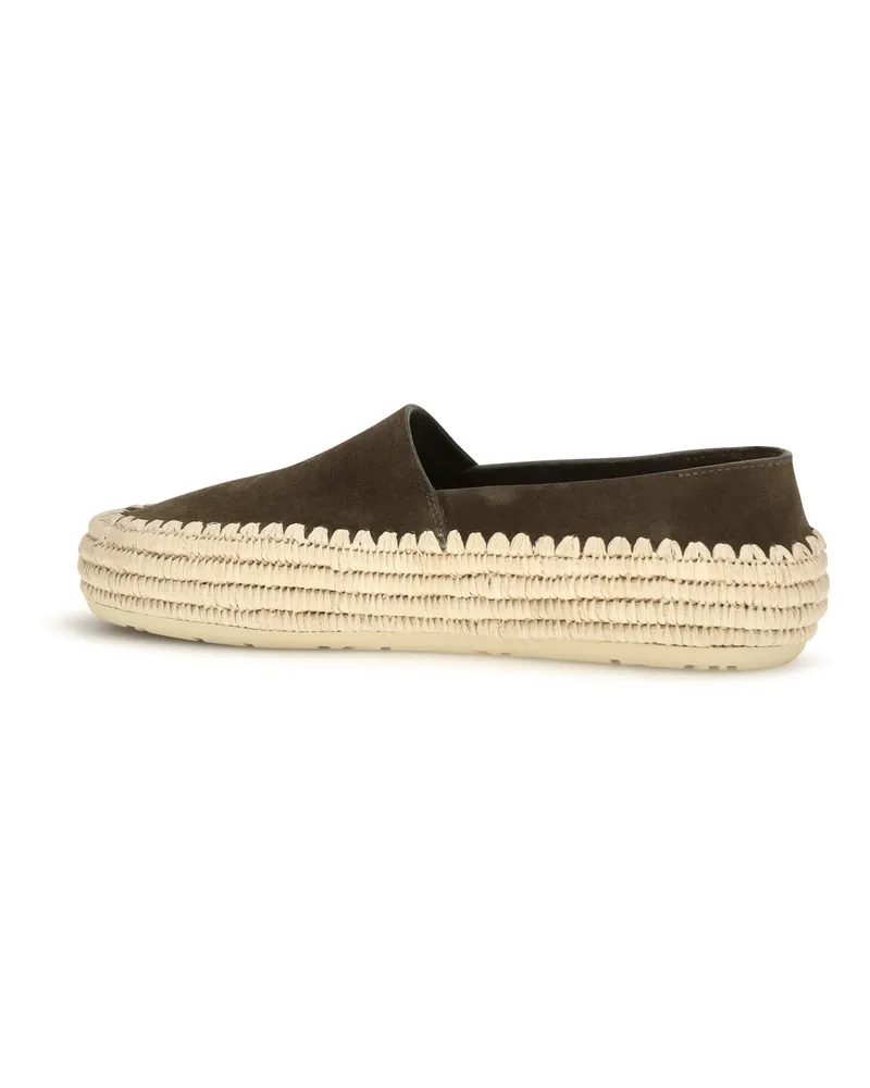 Loewe Women's Espadrilles Rio Suede Raffia Khaki Green Upper Loafers 