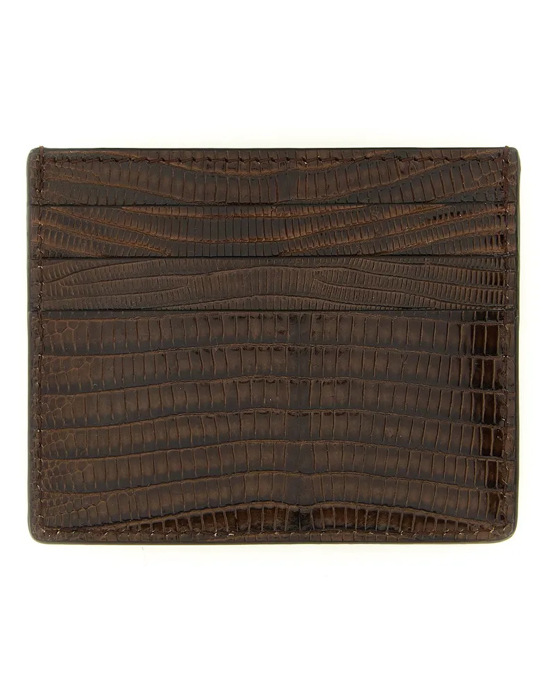 Brunello Cucinelli Argentine Tegu Leather Card Case — Brown Brown