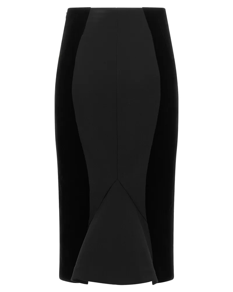 Jacquemus Wool and Velvet-Panel Midi Skirt — Black Black