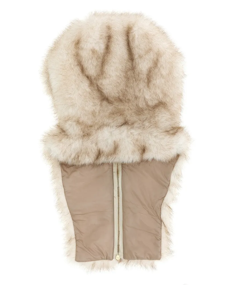 Herno Fur-Effect Wool Blend Hooded Stole — Beige Beige