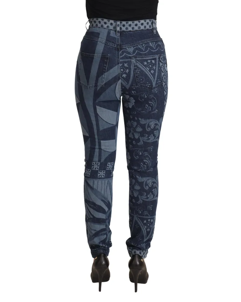 Dolce & Gabbana Women's Blue Floral High Waist Skinny Denim Jeans Cotton Elastane Clothing Blue