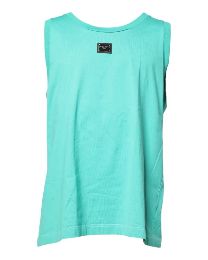 Dolce & Gabbana Men's Green Sleeveless Logo Round Neck T-Shirt Cotton Green