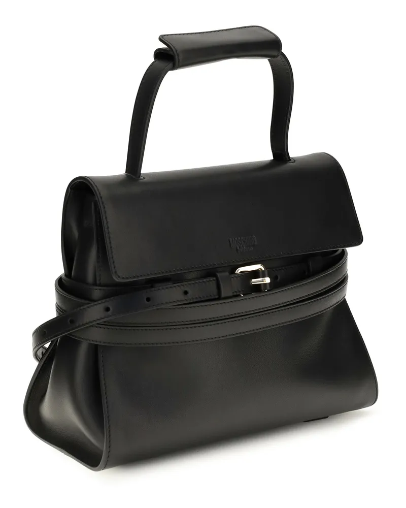 Moschino Women's Buckle Shoulder Bag Nero Calf Leather Bos Taurus Black