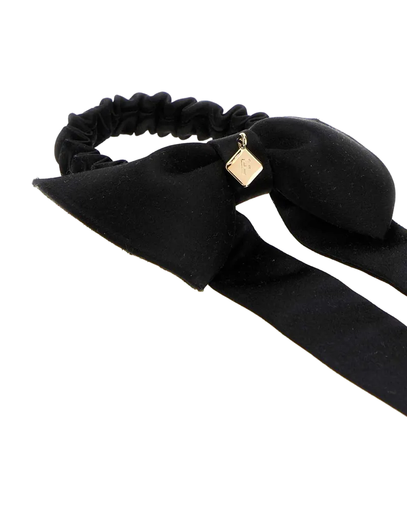 Ferragamo Fabric with Golden-Metal Charm Bow Tie — Black Black