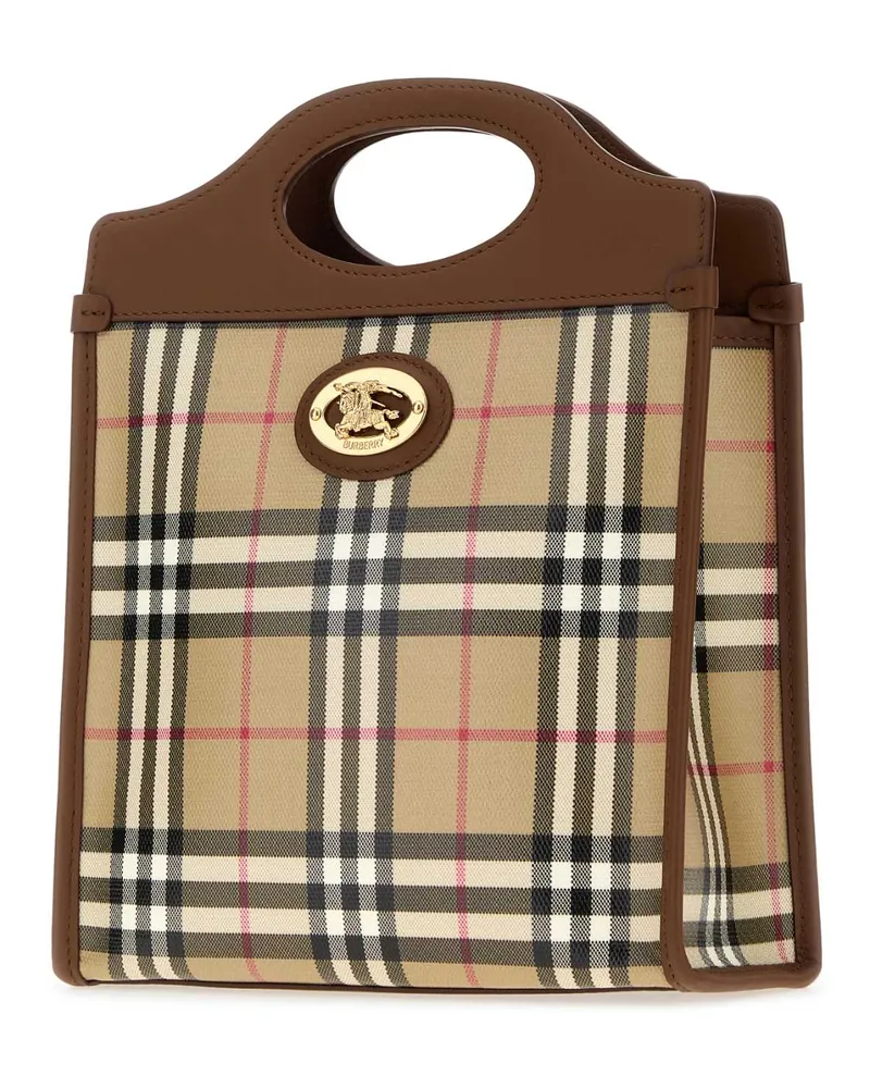 Burberry Check Canvas Top Handle Bag — Beige Beige