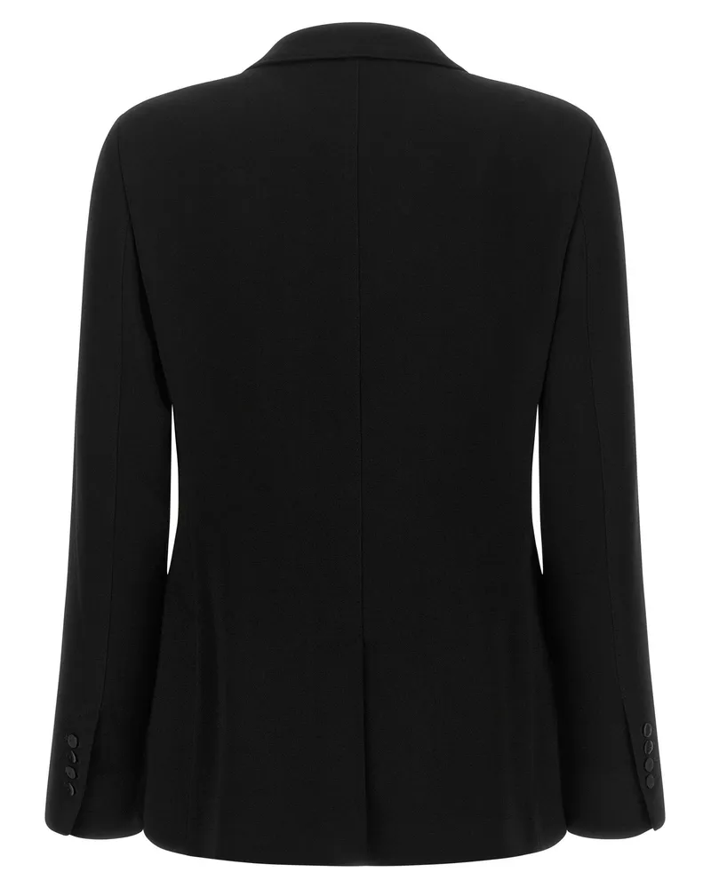 Alberto Biani Double-Breasted Peak Lapel Blazer — Black Black