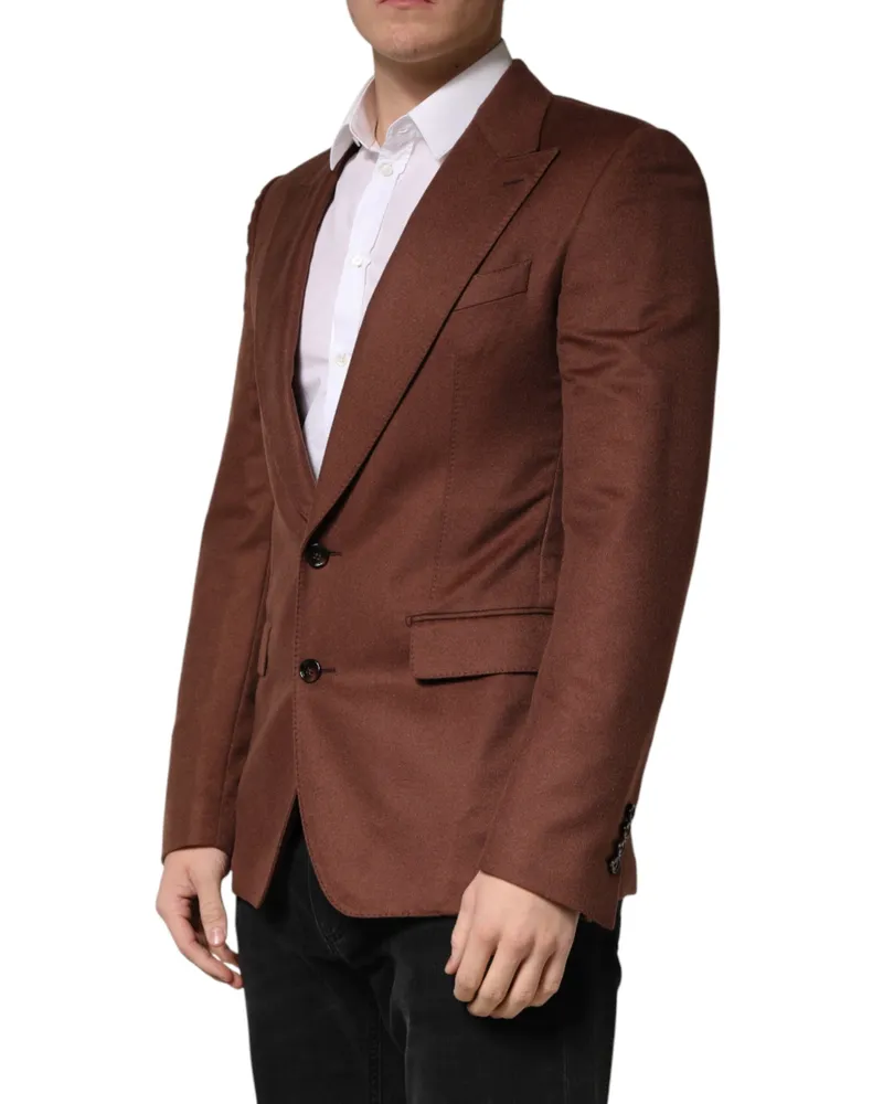 Dolce & Gabbana Men's Brown Cashmere Single Breasted Jacket Blazer Silk Clothing Brown