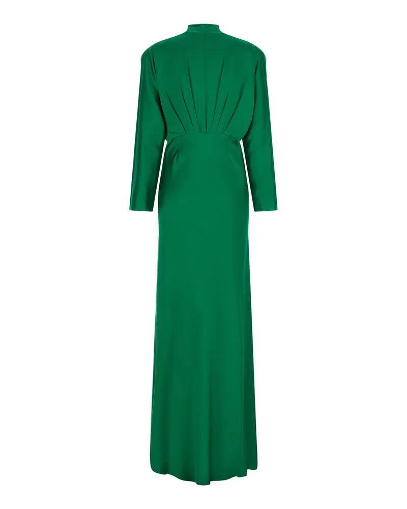 forte_forte Silk Satin V-Neck Long Sleeve Dress — Green Green
