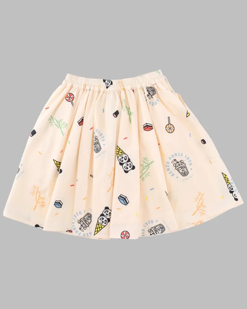 Kenzo Printed Cotton Flared Skirt — Beige Beige