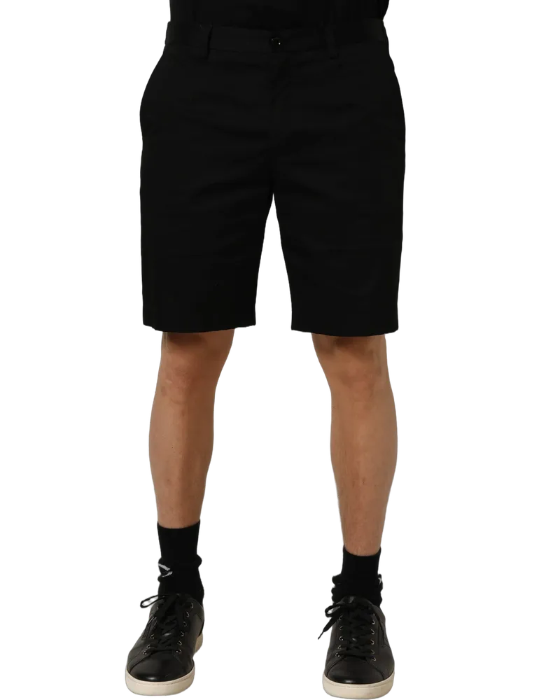 Dolce & Gabbana Black Cotton Mid Waist Men Bermuda Shorts Elastane Black