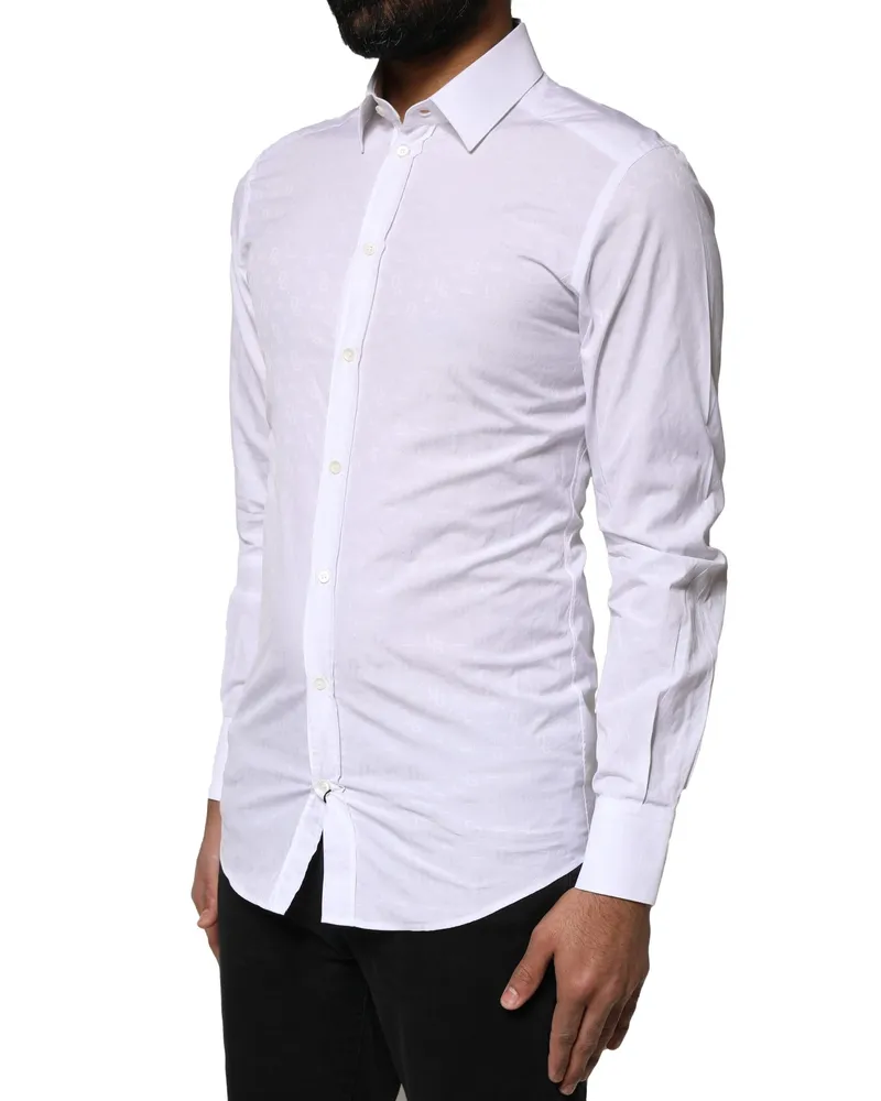 Dolce & Gabbana Men's White Gold Cotton Long Sleeves Dress Shirt White