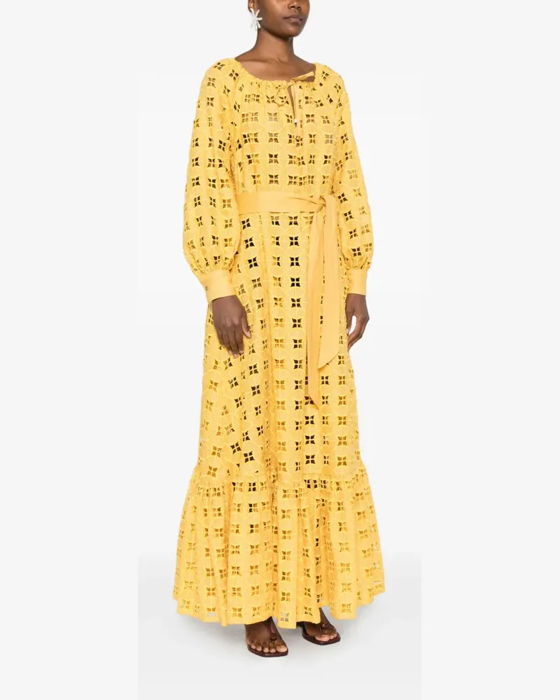 Kiton Women's Eyelet-Embroidered Tiered Maxi Dress Ss24 W Yellow
