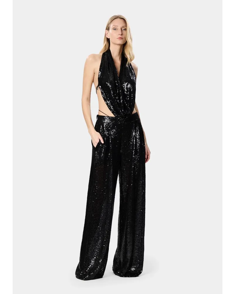 Amazuìn Women's Sequin Halter Top Black Polyester Tops Black