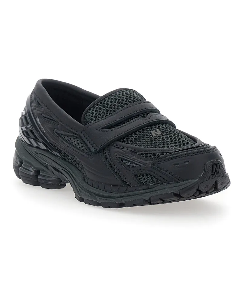 New Balance Leather and Mesh Low-Top Sneaker — Black Black